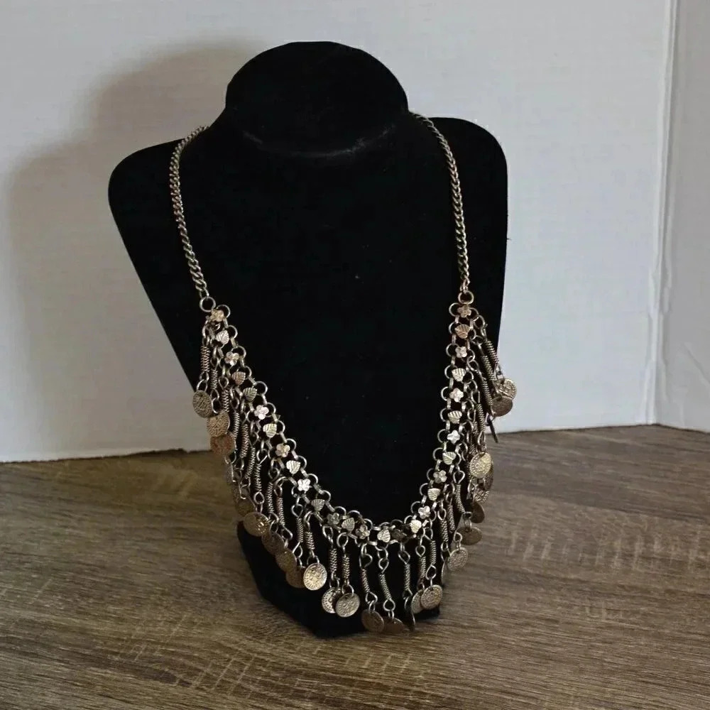 Vtg Gypsy Tribal Dangle Statement Necklace